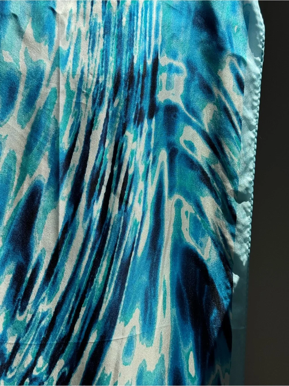 Ivanka Trump Blue Abstract Silk Scarf 35 in Square Watercolor Ocean Print Wrap
